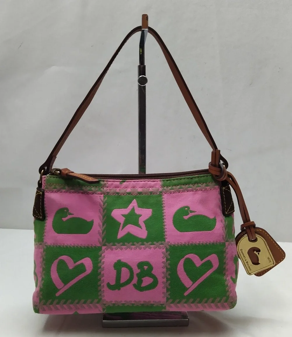Dooney & Bourke Multicolor Canvas Leather Trim Zipper Closure Small Hobo Bag